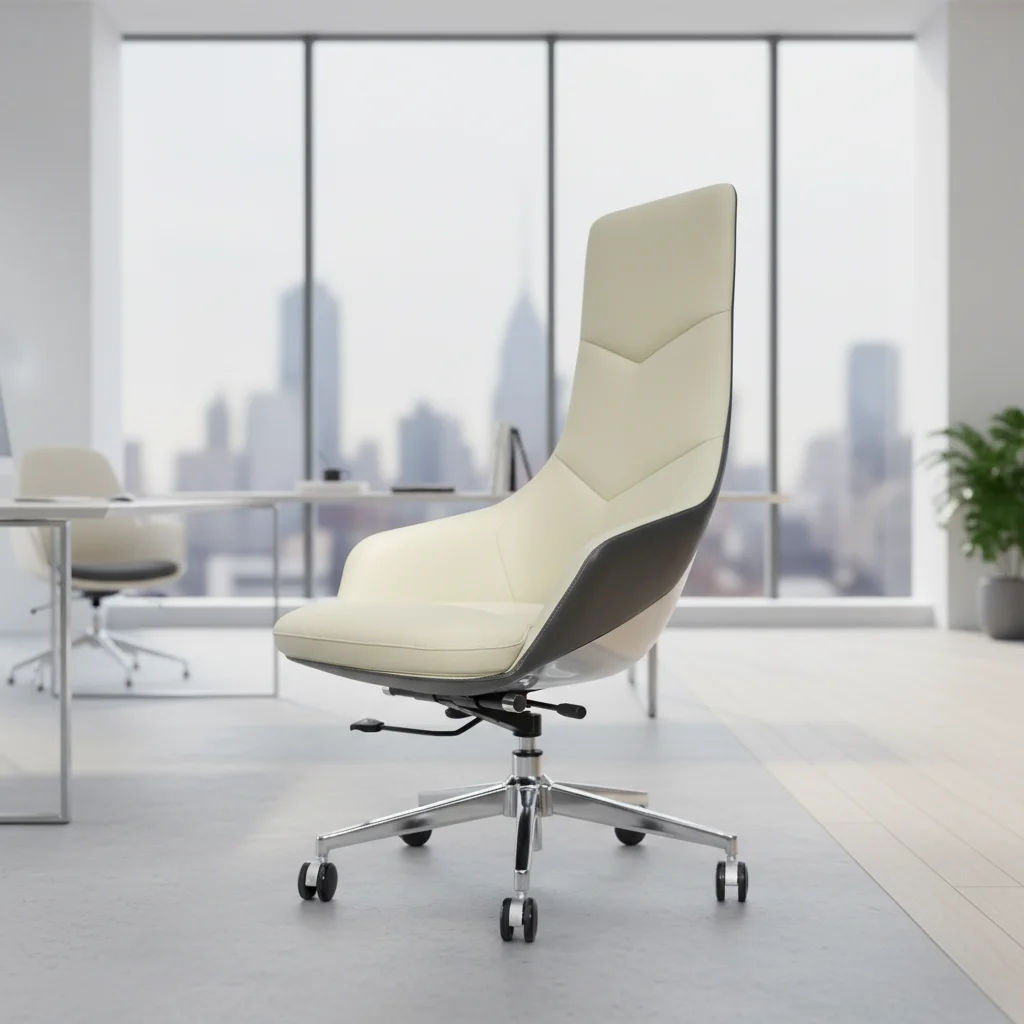 Modern Ergonomic Leather Executive Office Chair with Fixed Armrest and Adjustable Height 3
