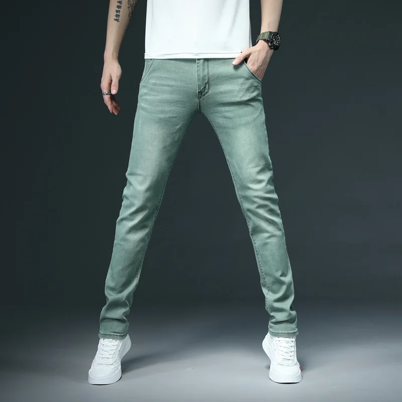 Jeans verde scuro da uomo Slim Fit Fit elastico colorato moda uomo