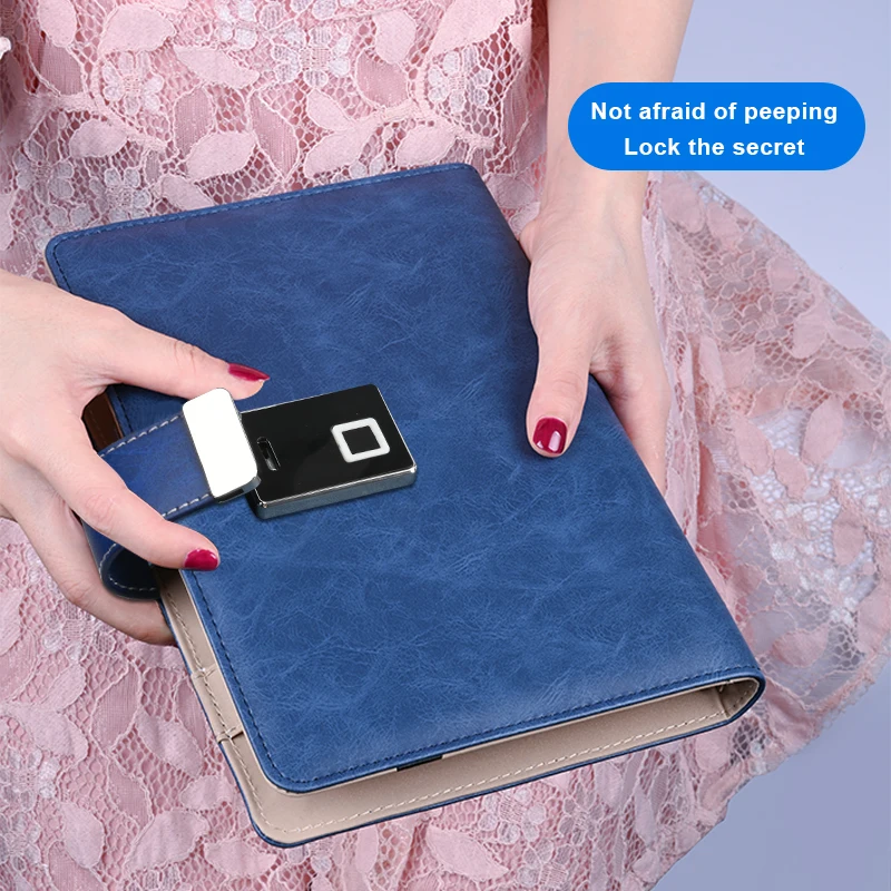Secure Lock Planner Diary Notebook Glowing Light Screen logo Smart Fingerprint Unlock Charger Memo Notebook with Power Bank