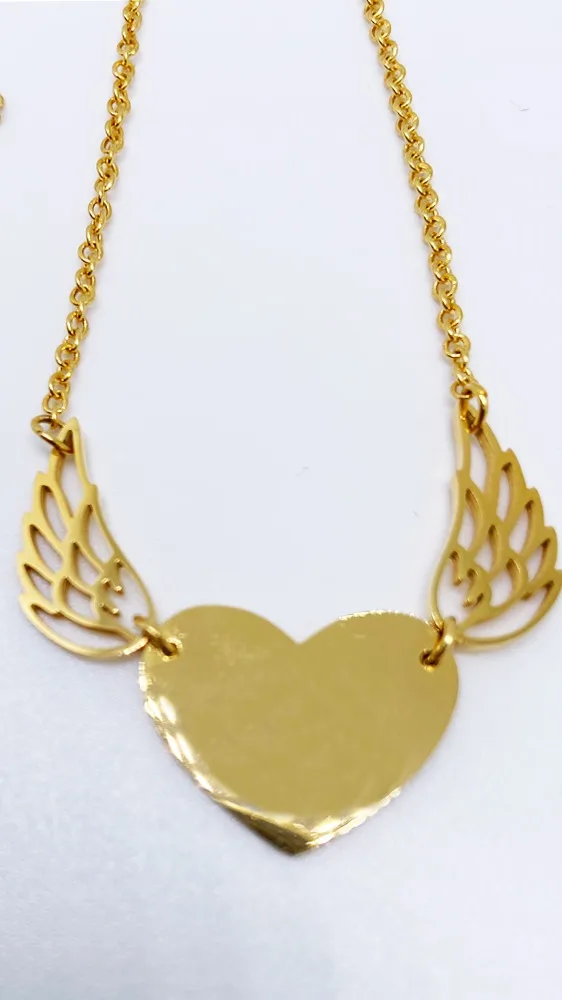 Customized Engraved Jewelry Waterproof 18k Love Heart Angel Wings