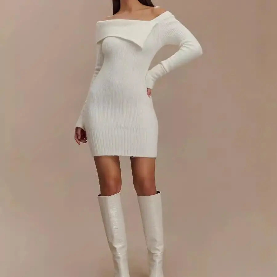 acrylic sweater dress S multi color knit by TWENTY ONE - large button / pockets paired with tights or leggings for extra warmth Rhetta White Off The Shoulder