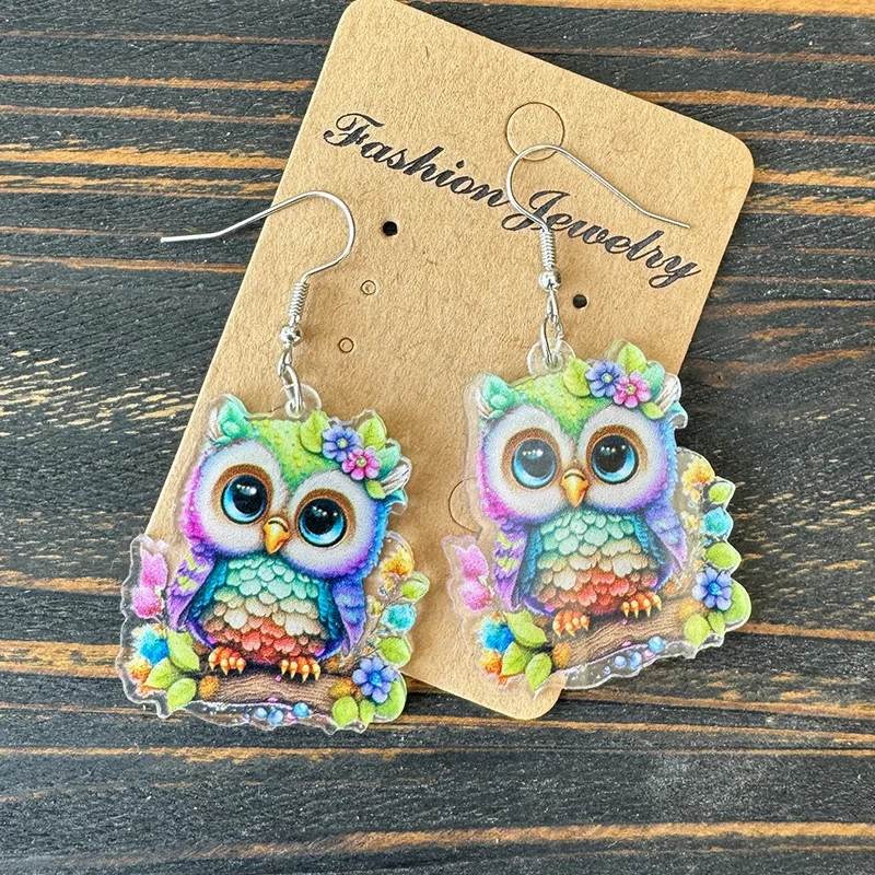 Cute Owl Pendant Earrings For Women Double-sided Cartoon Design - Main Image