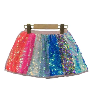 Customize Colorful Sequin Fabric Color Block Soft Girls Skirt  Kids Sequin Skirts