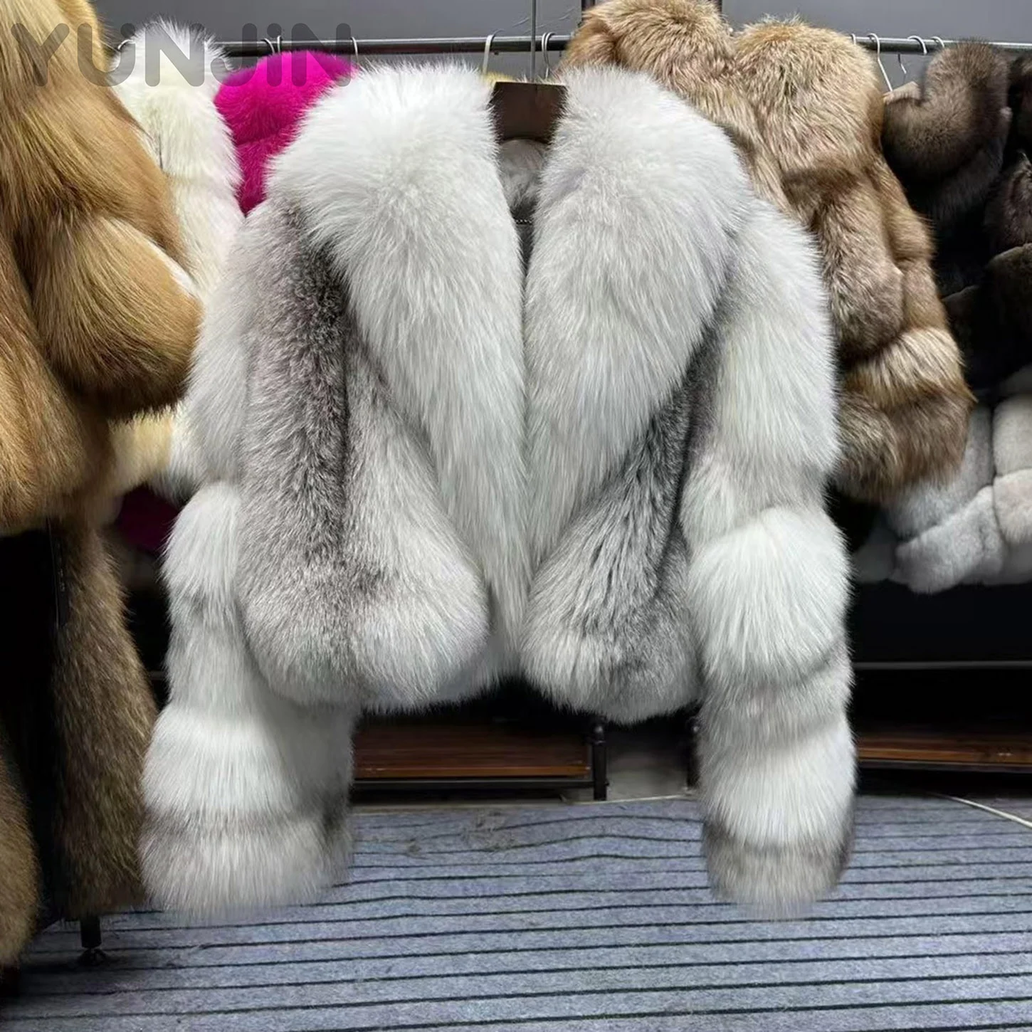 Luxury Women Genuine Natural Cross Fox Fur Coat