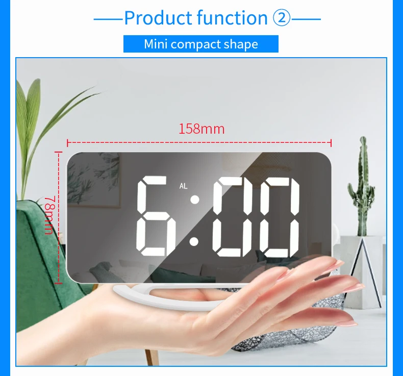 Digital Desk Alarm Clock Mirror Table Clock LED Digital Vibrator Alarm Clock for Hearing Impaired