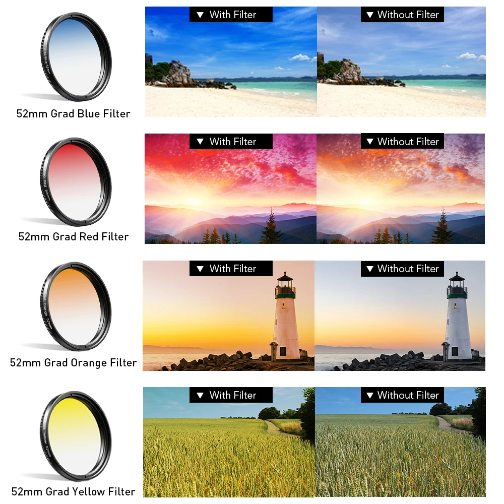 Universal Clip Round Photography CPL ND32 Star Graduated Filter APEXEL 52MM Complete Lens Filter Accessory Kit for Lenses