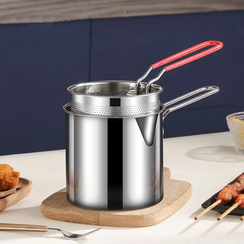 Baming Deep Fryer Pot 304 Stainless Steel Frying Pan with Strainer Basket and Handle for Frying Fish Shrimp Chicken and Fries