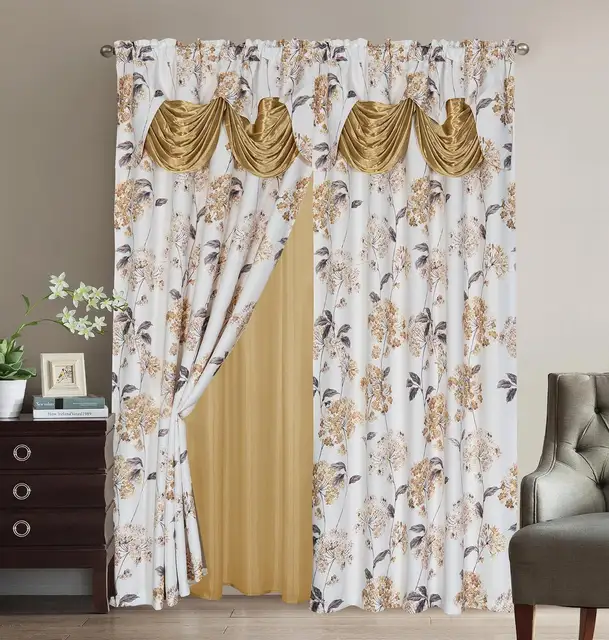 LUXURY WINDOW CURTAINS DOUBLE SIDE WITH VALANCE EMBROIDERY  BLACKOUT CURTAINS Cross border hot sale