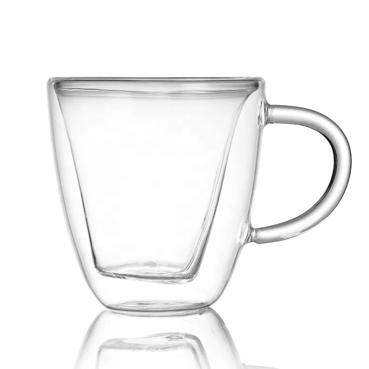 Double Wall Heart Shaped Glass Coffee Mug Insulated Clear Tea Cup