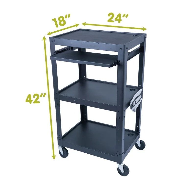Audio Visual Workstation Cabinet With Power Strip Mobile Desk Presentation Height Adjustable Computer Cart
