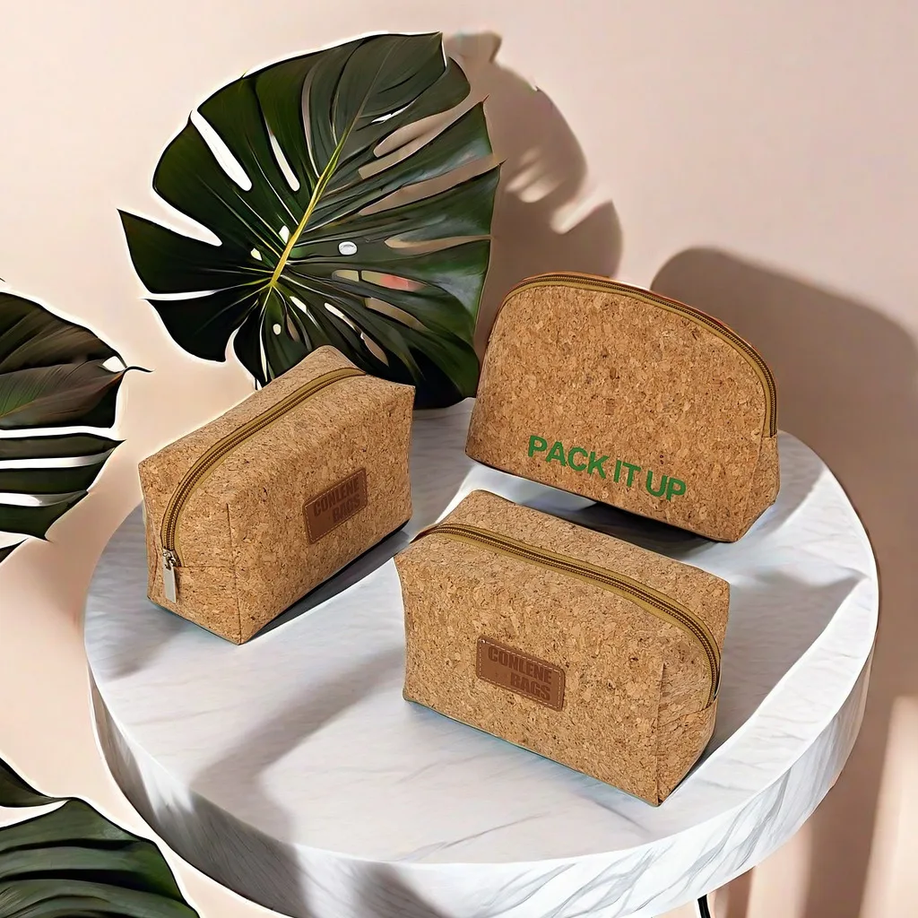 Custom Canvas Travel Makeup Bag with Zipper Closure Cork Bottom Fashionable Letter Pattern Cosmetic Gift Bag