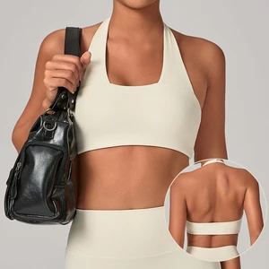 2026 New Arrival Custom Logo Halter Women Sportswear Open Back Wholesale Breathable Quick Dry Workout Gym Fitness Yoga Bra