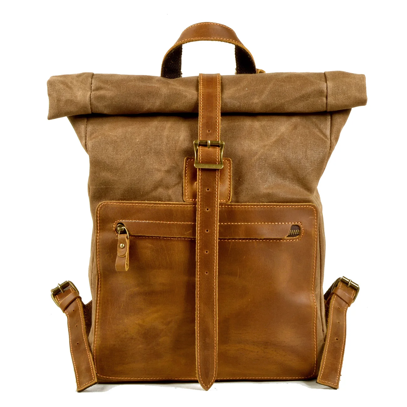 2021 new simple retro wax canvas backpack men's casual bag with genuine leather bag