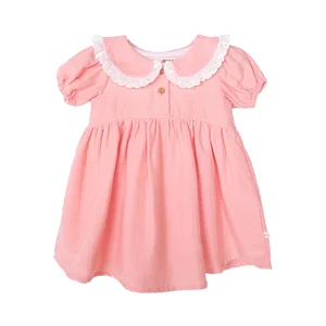 Wholesale 2026 Summer Floral Vintage Short Sleeve Dresses for Girls Teens Toddler Kid Peter Pan Collar Lace Drop Shipping