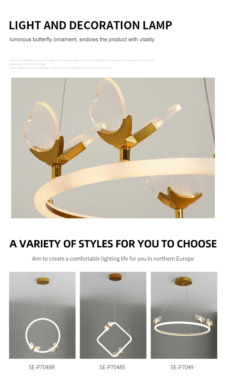 Simple Hanging Decoration Indoor Bedroom Black Gold White Iron Acrylic Modern LED Chandelier Light