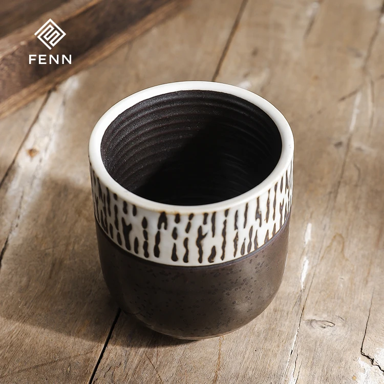 FENN Japanese and Retro Style Unique Surface Ceramic Tea Cup Coffee Sizes Option Porcelain Espresso Cups for Daily-use