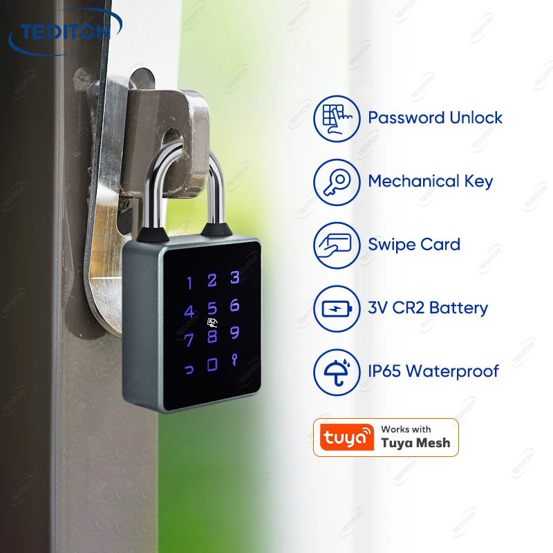 Lockers Padlock Lock Waterproof Security Keyless Pin Code Card Key Combination Portable Smart App Padlock