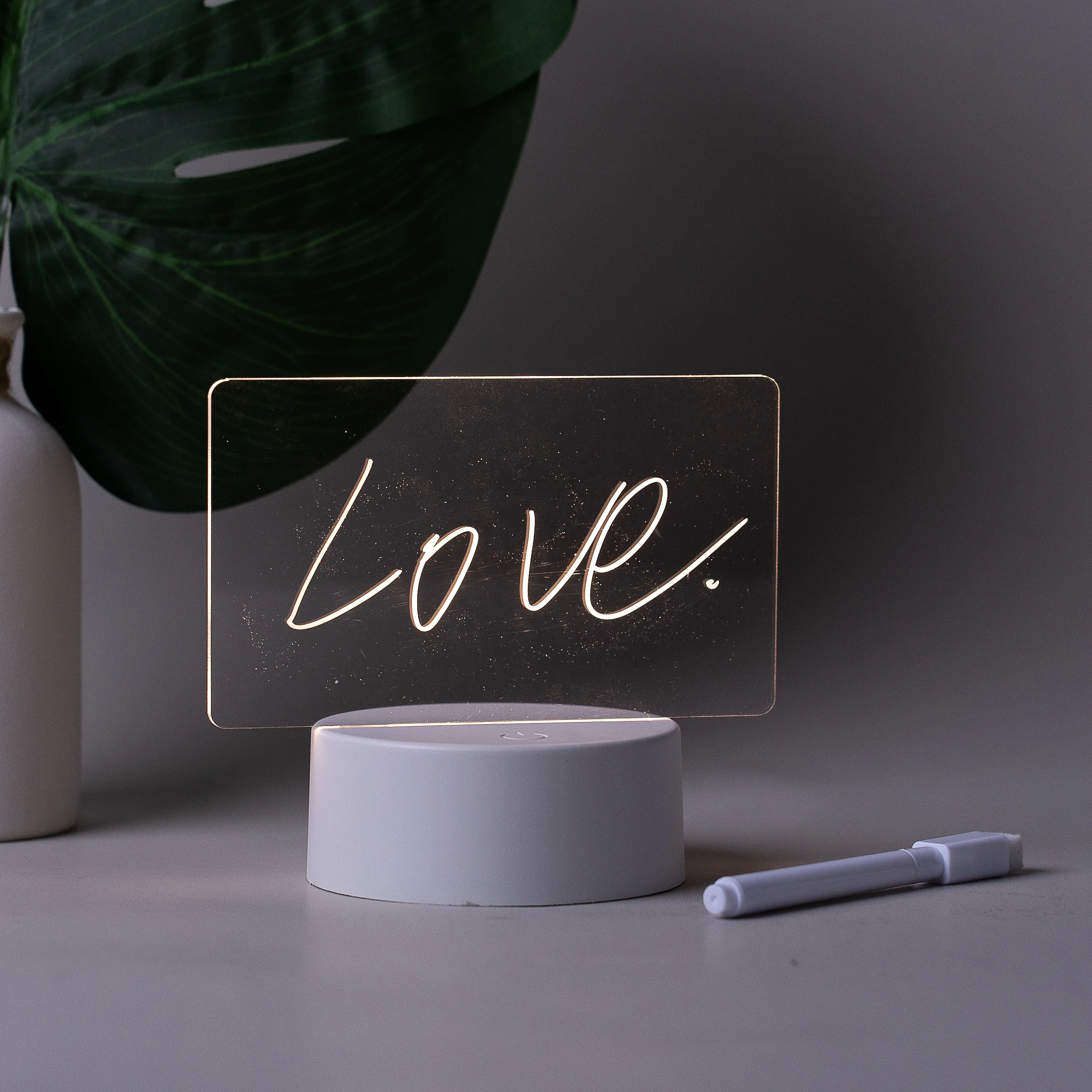 Modern Acrylic Transparent LED Light Board Table Lamp with Erasable Message Remote Control Switch for Bedroom Use
