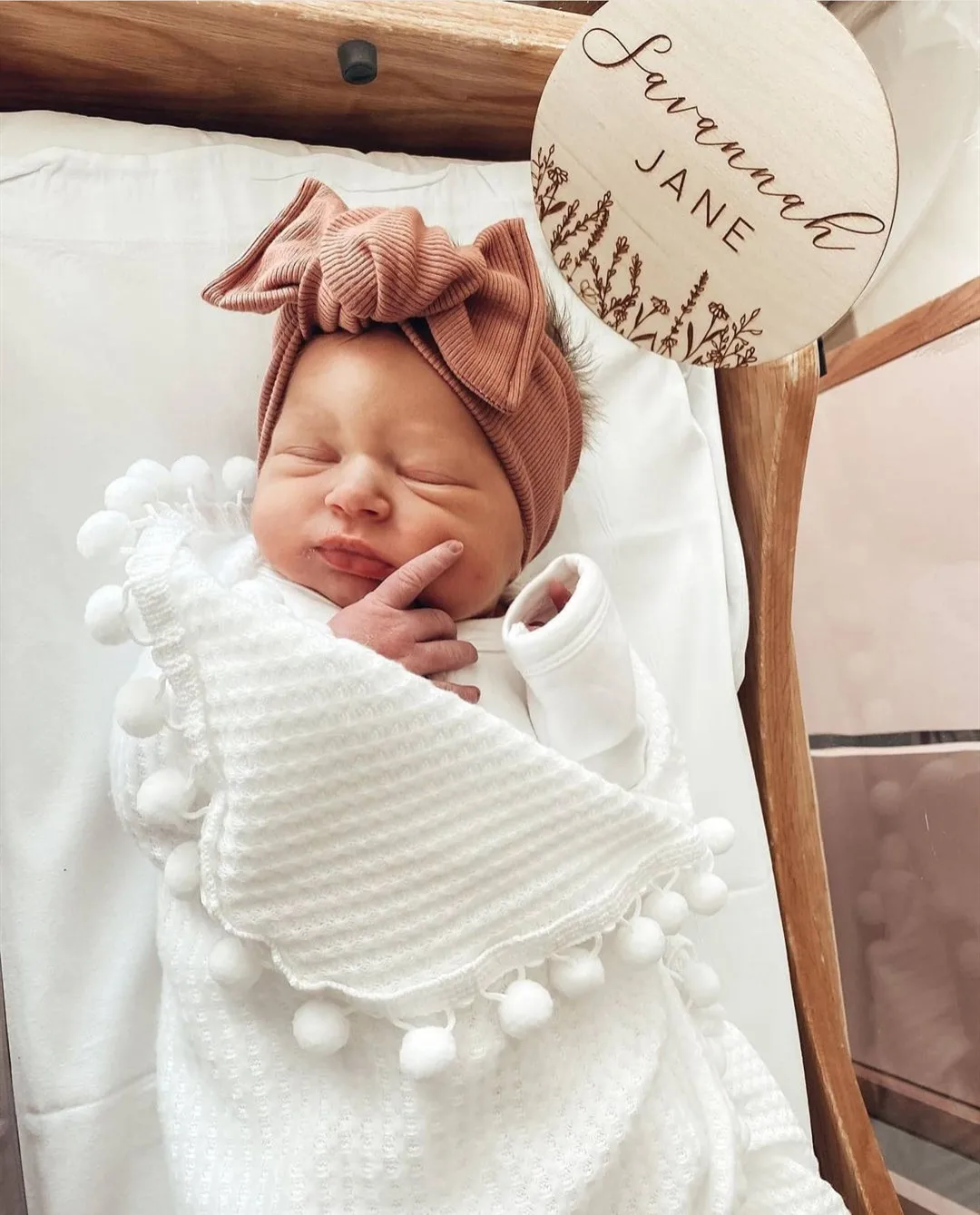 Boho Baby Waffle Knitted Pom Poms Blanket Swaddle Warps