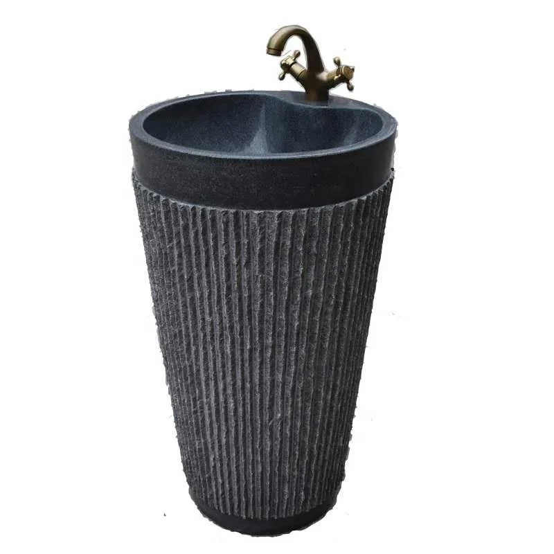 Contemporary Bathroom Black Granite Pedestal Sink for Sale