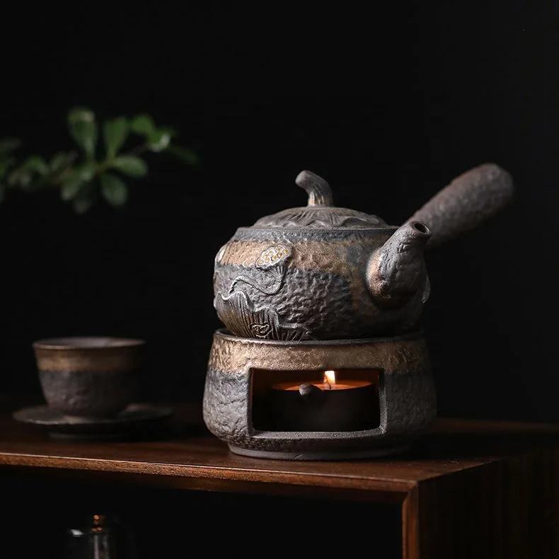 Stoneware Charm of Lotus Loop-handled Teapot Household Single Teapot Old Rock Clay Silver Retro Kung Fu Tea Teaware Teakettle