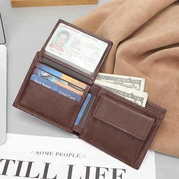 Custom printed wallet multipurpose RFID trifold high quality credit card holder window position real leather man wallet