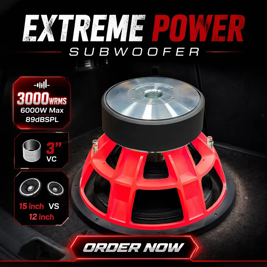 15 Inch 3000W 25Hz and 12 Inch 8 Layers Flat Aluminum Wire 285oz Ferrite 3 Inch VC 89dB Car Trunk Subwoofer for High Power Audio