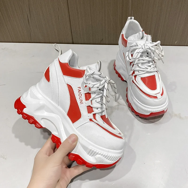 Кроссовки женские на платформе, Повседневная Удобная Уличная обувь, однотонные, увеличивающие рост, весна 2022