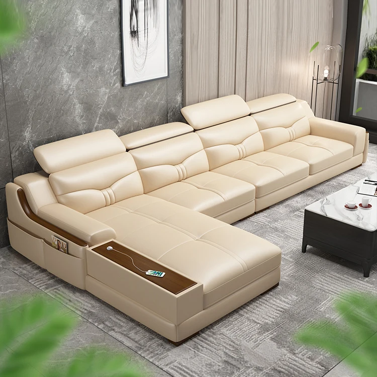 Modern Luxury Living Room Leather Sofa L Shaped Multifunctional Big