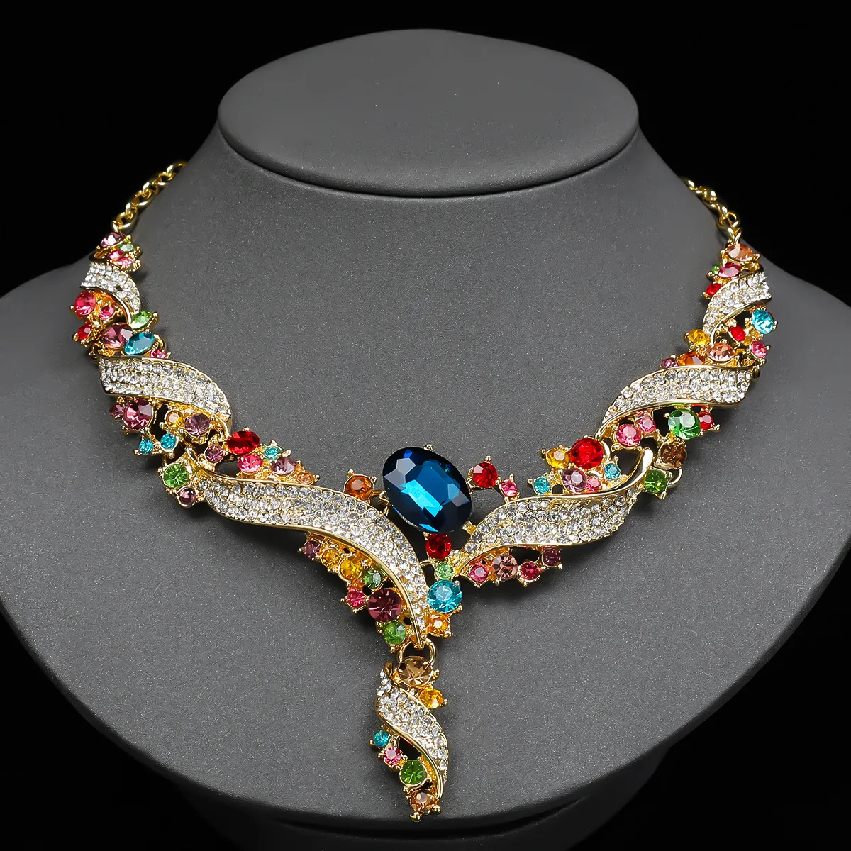 Women Jewelry Sets Luxury Shiny Rhinestone Crystal Necklace Earrings Sets for Wedding Br aperçu 3