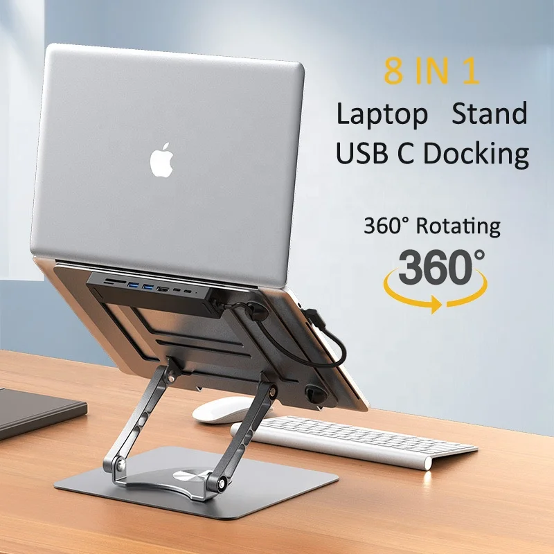 Chinese factory supplier supply  Adjustable Laptop Stand 360 Rotating With Usb Type C Hub 8 In 1 Usb Hub Multi Function Adapter - Buy 8 In 1 Usb C Hub 4k Hdtv Usb 3.0 Sd/tf Card Reader 3.5mm Audio Jack And Gigabit Ethernet Port Type-c Docking Station usb C Hub Docking Station new Multifunction Type-c To Hd-mi Vga 9-in-1 Docking Station Usb C Hub With Base Mobile Phone Smart Adapter Wireless Charger