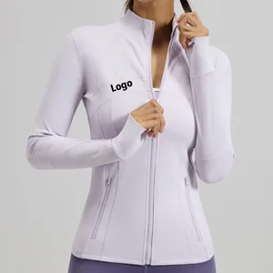 Custom Logo Women's Sports Breathable Concealed Pockets Yoga Coat Full Zipper Stand-up Collar Running Train Fitness Yoga Top