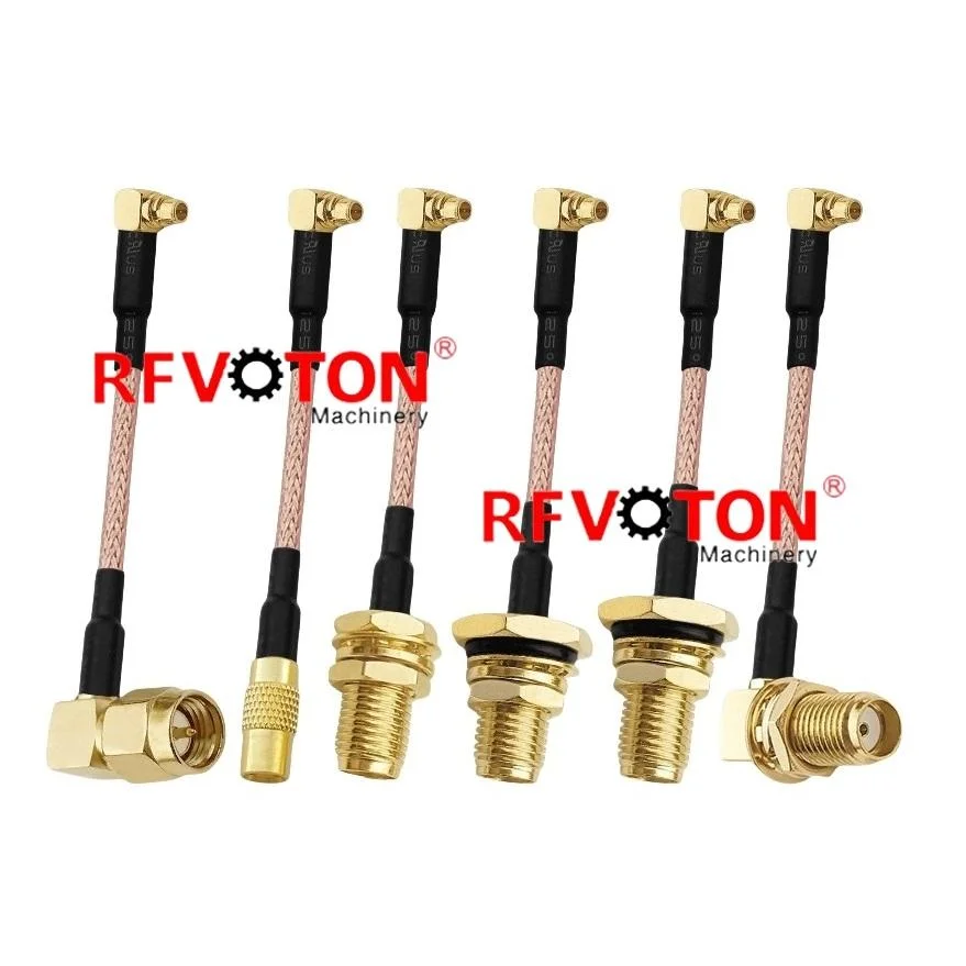 MMCX-Stecker männlich im 90-Grad-Winkel auf SMA-Stecker männlich/weiblich Buchsen-Durchführungsstecker im 90-Grad-Winkel rechtwinklig für RG316-HF-Pigtail-Überbrückungskabel-Assembly für Hochfrequenz-Koaxialkabel