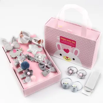 Wholesale Children's Hair Accessories, Gift Box Set Little Girl Hair Clip 18 Piece Set Tote Bag Gift Box Birthday Gift Giveaway/