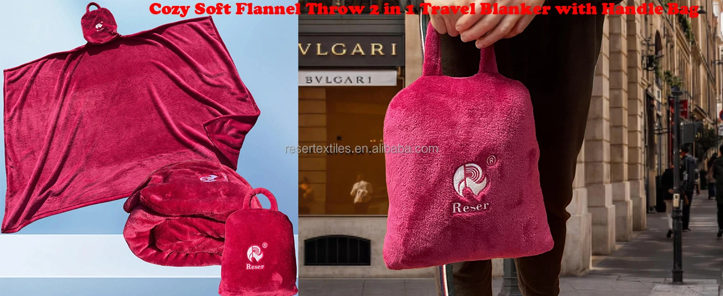 Travel Blanket Pillow Airplane Compact Packable 100% Polyester Eco-Friendly Four Seasons Flight Essentials Car Travelers Gifts