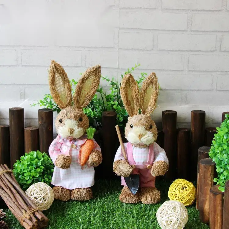 2 pezzi paglia pasqua conigli decorazione schiuma coniglietto pasquale ornamento statua festa di pasqua artigianato foto puntelli regalo 25/35cm  15