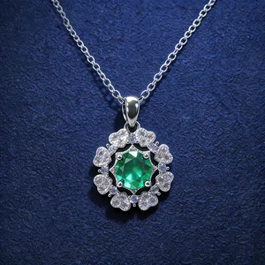 1Carat Green Moissanite Necklace for Women S925 Sterling Silver Pendant with Plum Flower Chain New Feminine Fashion Accessory