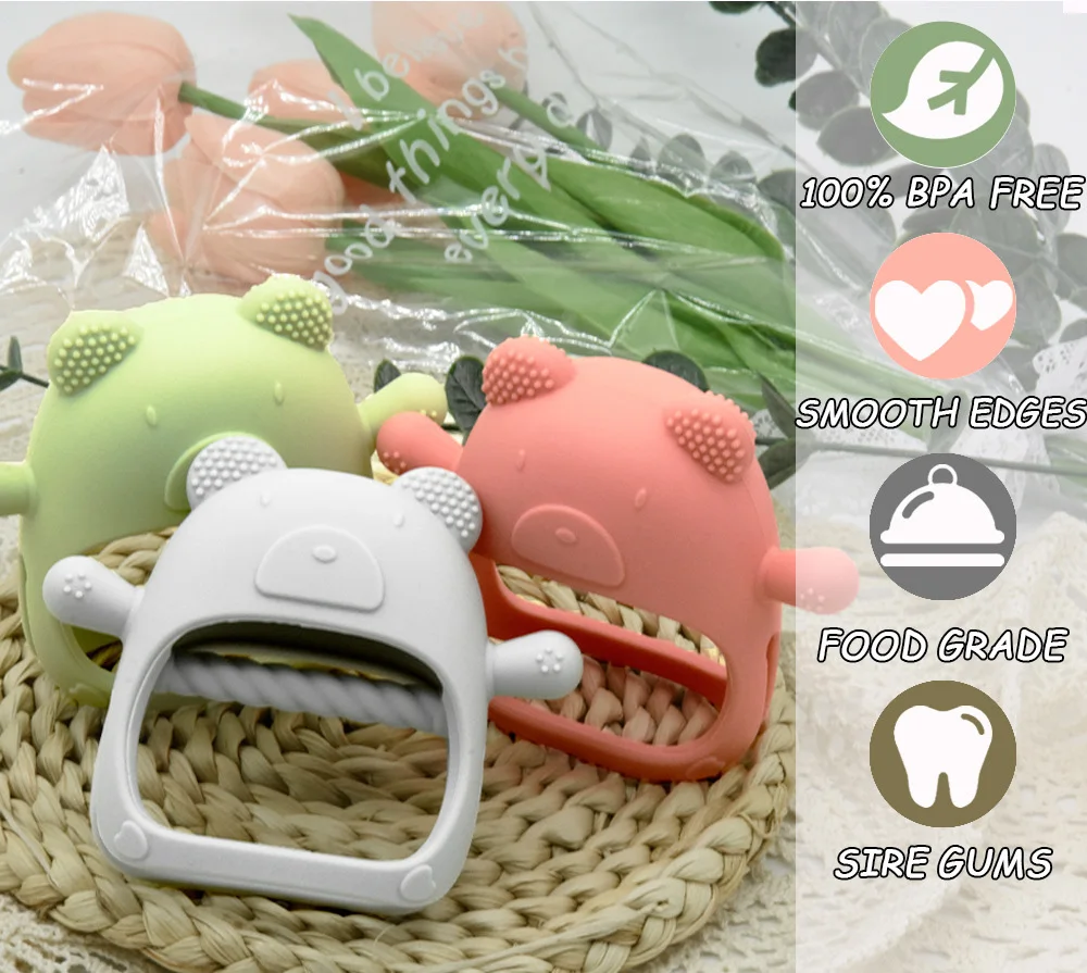 Food Grade Silicone Baby Bear Hand Chew Anti Sucking Thumb Essential Baby Product supplier