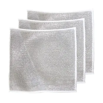New Product kitchen Reusesable Double-Sided Silver Wire Dish Cloths Towels Steel Ball Non-oil Pan cleaning Rags