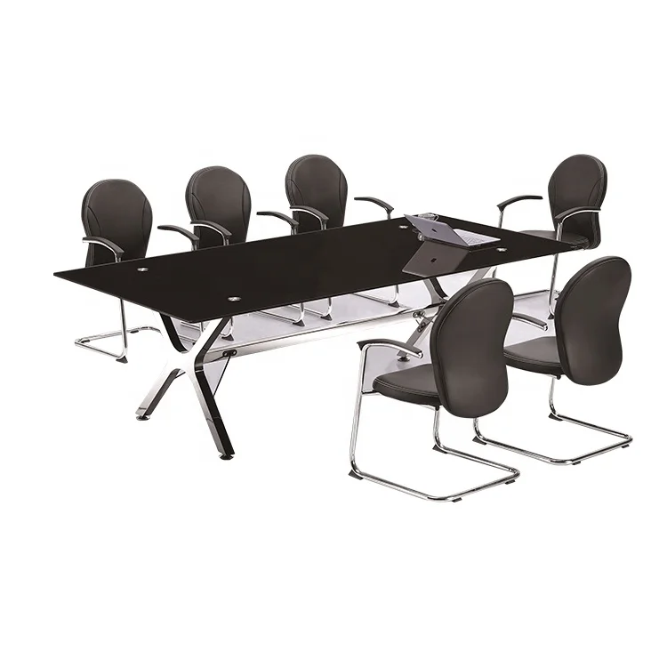 6/ 12 Person Office Meeting Room Modern Tempered Glass Conference Table