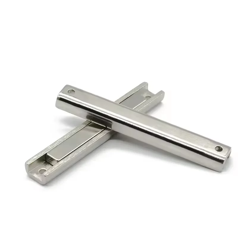 product n52 super strong  channel neodymium magnet with two countersunk hole rectangular pot magnet-60