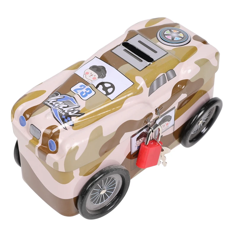 TOPSTHINK High Quality Children's Mini jeep Shaped Camouflage Money Box with Lock