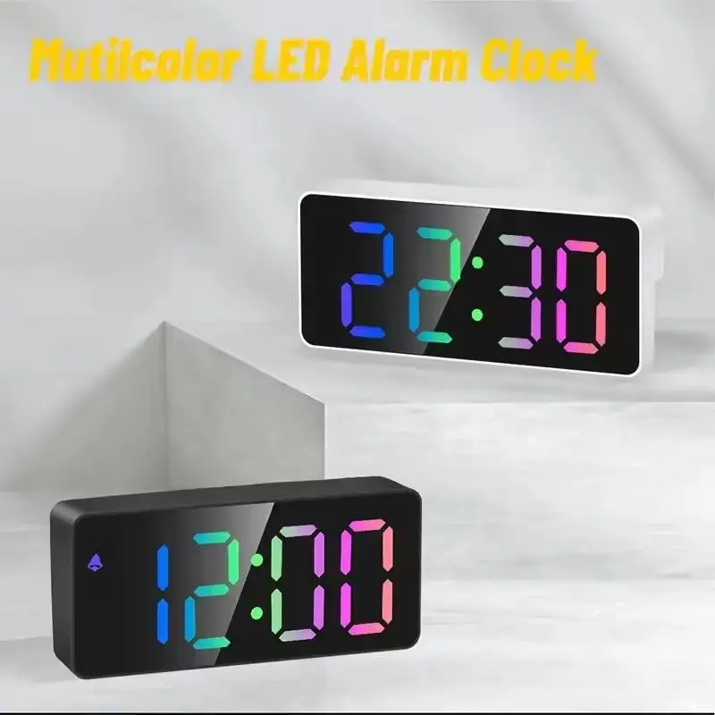 Digital Led Alarm Clock Smart Alarm Clock with Color Screen and Backlight Adjustable Brightness Temperature Date Snooze Clock