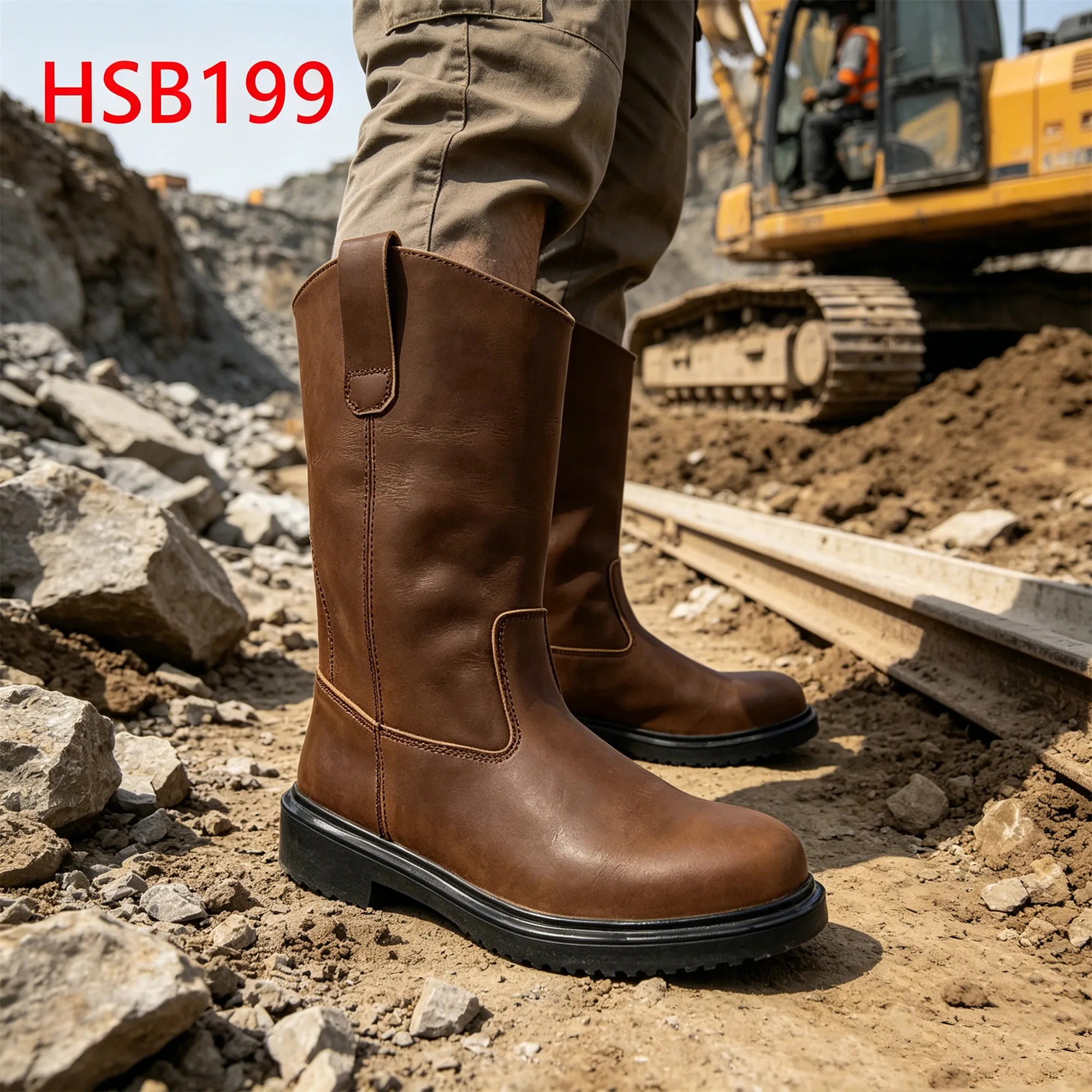ZYF,USA Market Popular High Cut Mining Brown Work Boots with Steel Toe Best Quality Crazy Horse Leather Safety Footwear HSB199