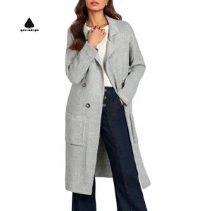 Factory Customize Cashmere Coat Long Style Soft Double Breasted Elegant Custom Logo Winter Autumn Handmade Women Wool Coat