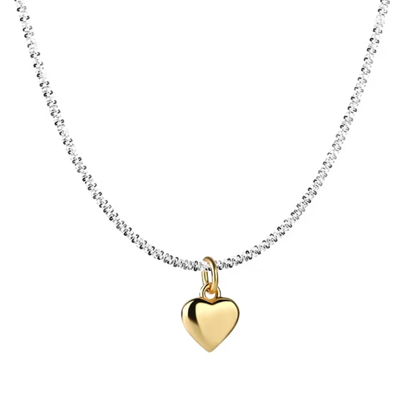 Trending Two Tone Color Plating Necklace Jewelry 925 Sterling Silver Shine Chain Heart Pendant Necklace for Women