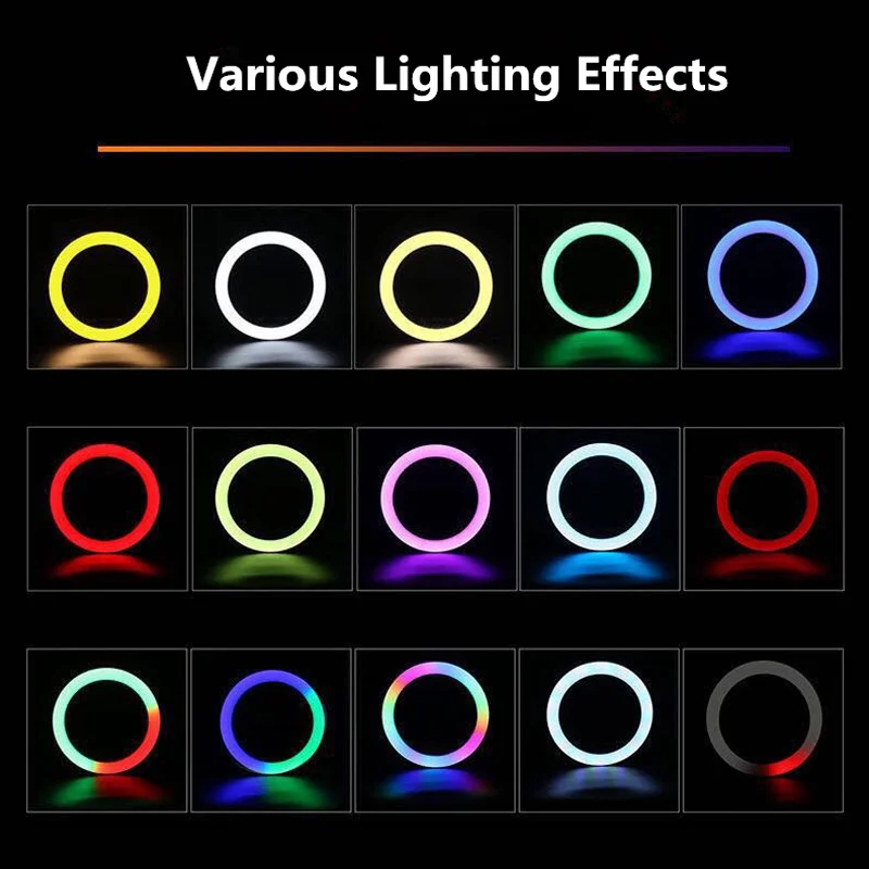 Anillo de luz Led RGB de 14 pulgadas, iluminación fotográfica, lámpara de anillo de 2700-6500K con trípode y Puerto USB, luz de anillo