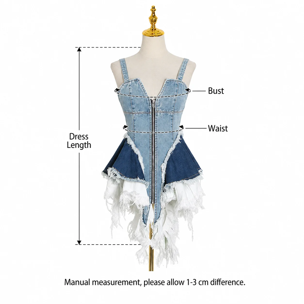 Sleeveless Shoulder Ladies Slim Dress for Spring Summer Denim Solid Pattern Tassel Decoration Natural Waistline Digital Printing
