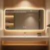 [Oro de lujo] Colgante horizontal: doble toque + luz neutra + desempañamiento (interruptor táctil + atenuación continua + espejo plateado sin cobre)
