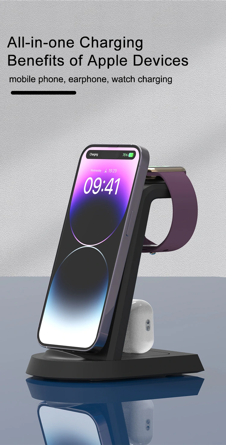 Desk 15w Fast Wireless Charging Dock 3 In One Qi Stand Charger Station